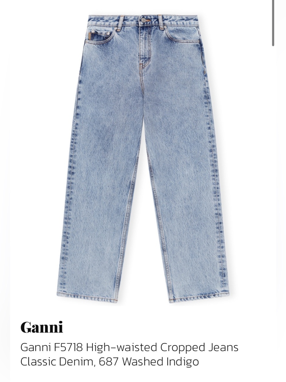 NWT GANNI jeans size 31 indigo wash classic high waisted cropped jeans F5718